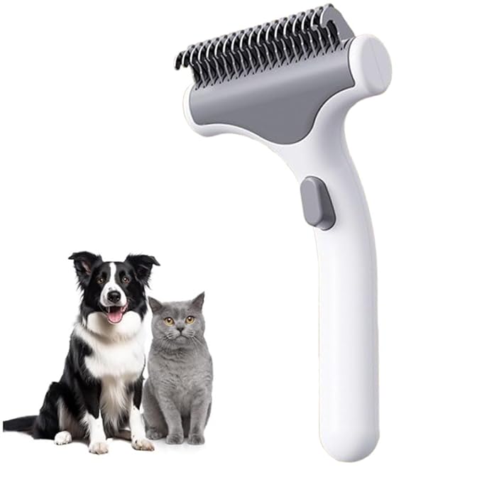 Professional Deshedding Tool for Dogs Cats, 2026 Upgrade Pet Grooming Rake, Extra-Wide Deshedding Dog Brush Pet Hair Remover Tool for Short Long Haired Remove Tangles, Knots, Mats (White)