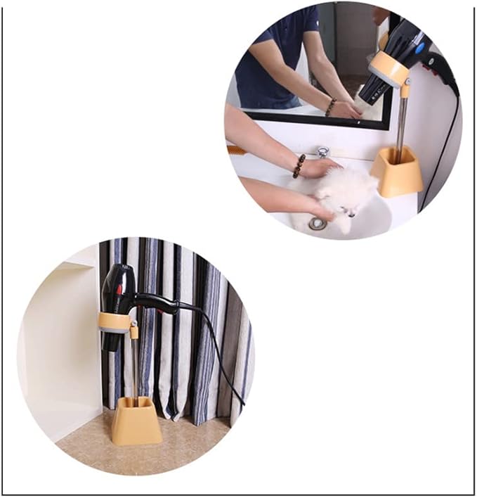 Hair Dryer Stand, Hands Free 180 Degree Rotation Foldable Hair Dryer Holder Stand, Floor Stand Blow Hair Dryer Holder for Bathroom, Vanity, Makeup Room, for Pets and Women(Beige with Carton Packaging)