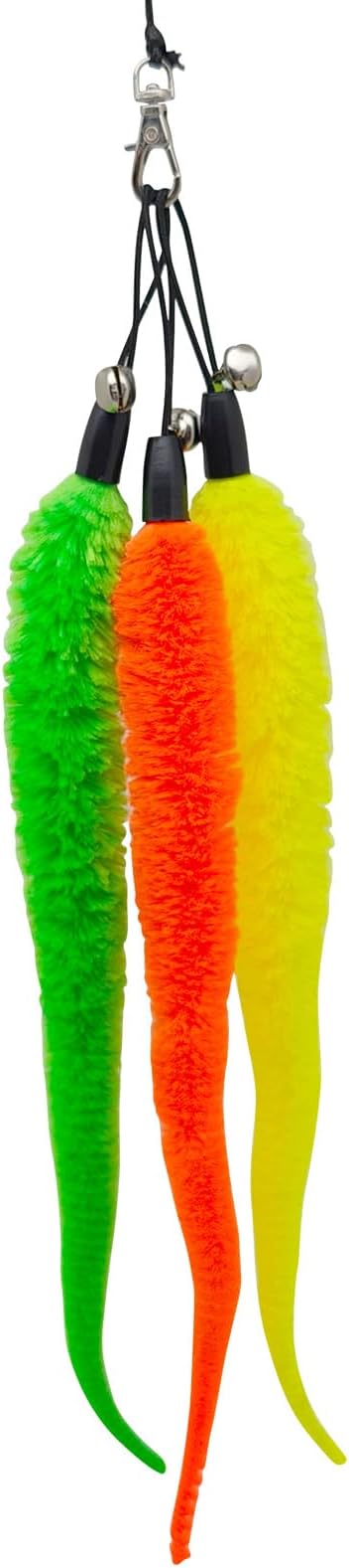 miwoowim 11 PCS Cat Wand Toy Refills - 10 Fuzzy Worm Attachments with Bells & 1 Replacement String with Clasp, Interactive Teaser Toys for Indoor Cats(10 Worms Refill)