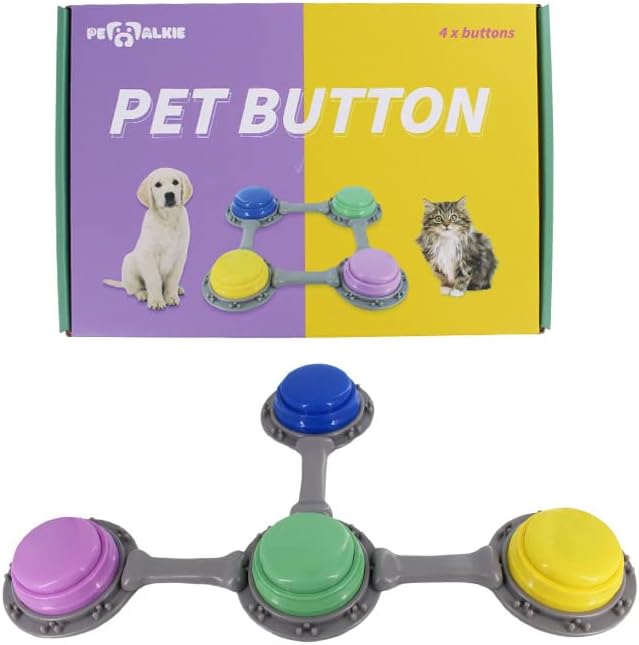 Set of 4 Talking Buttons for Cat and Dog Training, Funny Engravable Voice Command Buttons with Placement Stickers, Colorful and Customizable - Y, G, P, B