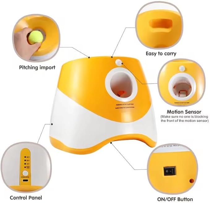Automatic Dog Ball Launcher for Small & Medium Dogs, Interactive Dog Fetch Machine with 3 Distance Settings (10–30 ft), Mini Tennis Ball Thrower Includes 6 Balls, Indoor Outdoor Dog Toy - Orange