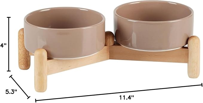 Havniva 5.1inch Ceramic Raised Dog Bowl with Stand, Double Dog Bowls Elevated for Small Breed Dog Food and Water Bowl Set Non-Slip Dog Dish Large Capacity Feeding Pet Water Bowl