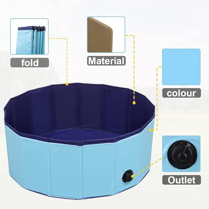 Dog Pool Foldable pet Pool Dog Swimming Pool pet Swimming Pool PVC Non-Slip for All Kinds of Pets 40-12in