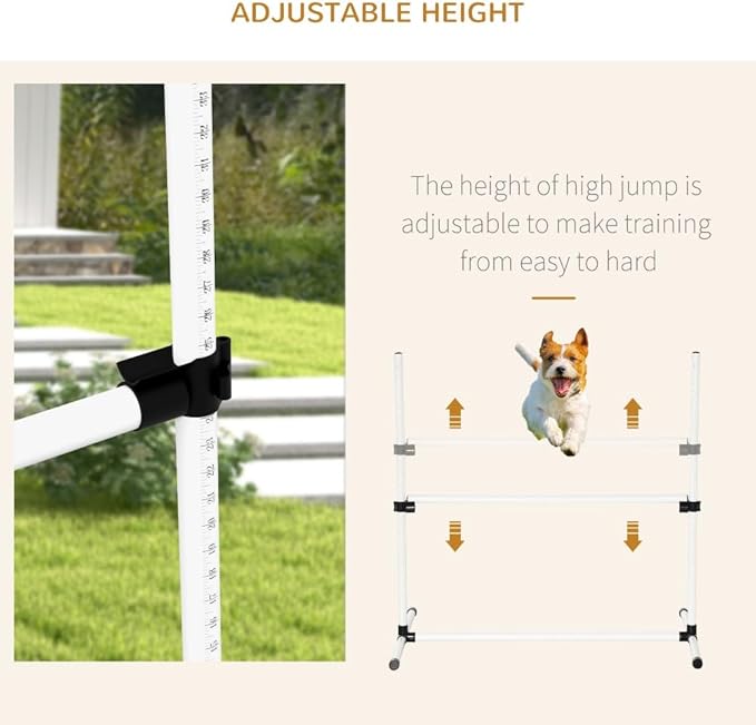 anwickjeff 4 Piece Dog Agility Training Equipment with Adjustable Height Jump Bars, Included Carry Bag, & Displacing Top Bar, Advanced Obstacle Courses for Dog Backyard Competitive (White, 4 Piece)
