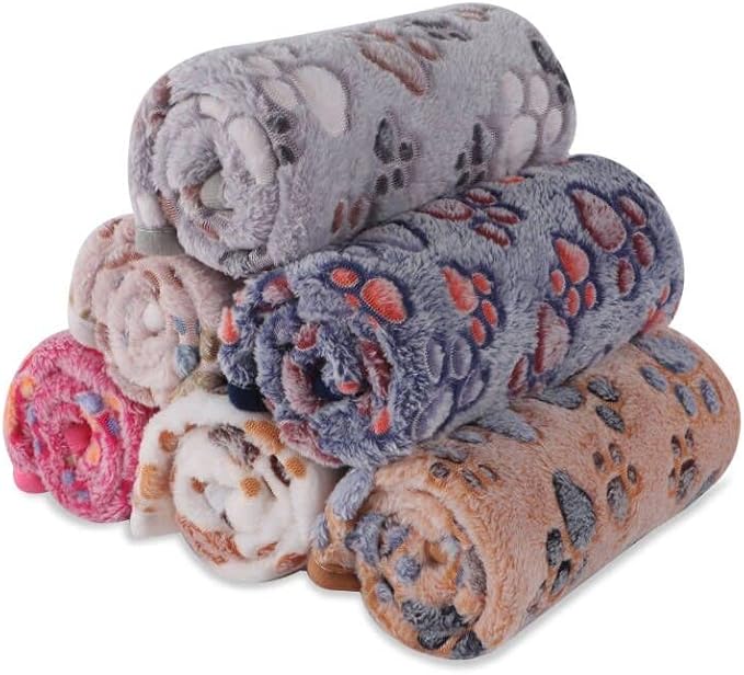 BVAGSS 6 Pack Small Dog Blanket, Super Soft Warm Pet Cover Blankets, Paw Print Puppy Fleece Flannel Blanket for Small Medium Dogs and Cats MW003