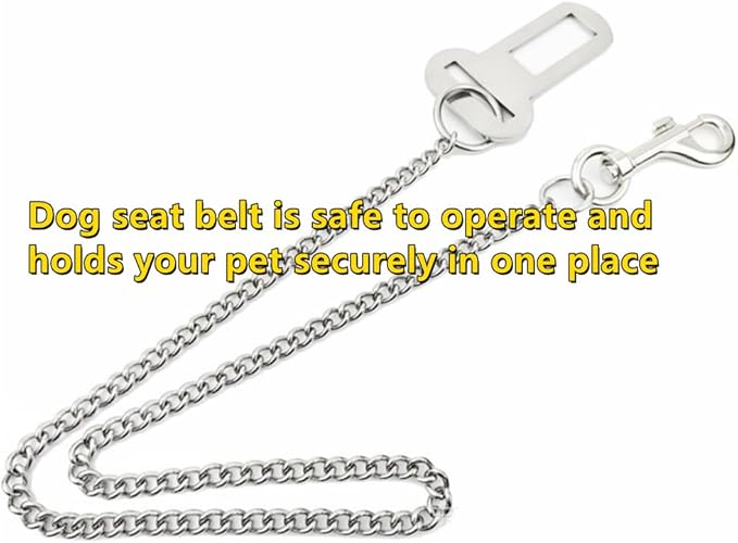 Stainless Steel No chew Dog Car Seat Belt, Stainless Steel Dog Car Seat Belt Vehicle Travel Dog Harness Dog Chain Pet Vehicle Safety Restraint Cable for Puppy Small Medium Large Dogs(60cm)