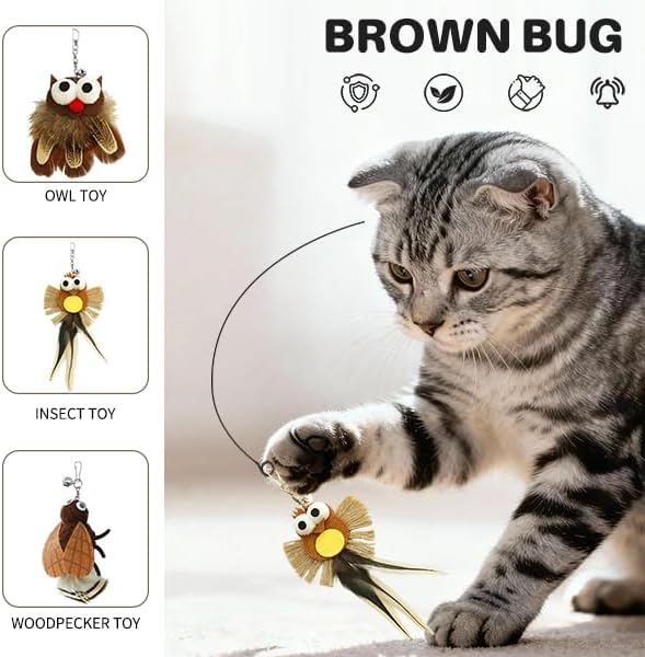 Walfront Interactive Cat Toy Wand — 3 Natural Heads (Bird, Zen, Owl) | Cat Teaser Wand for Interactive Play, Stimulates Hunting Instincts, Relieves Boredom & Boosts Activity for Indoor Cats & Kittens