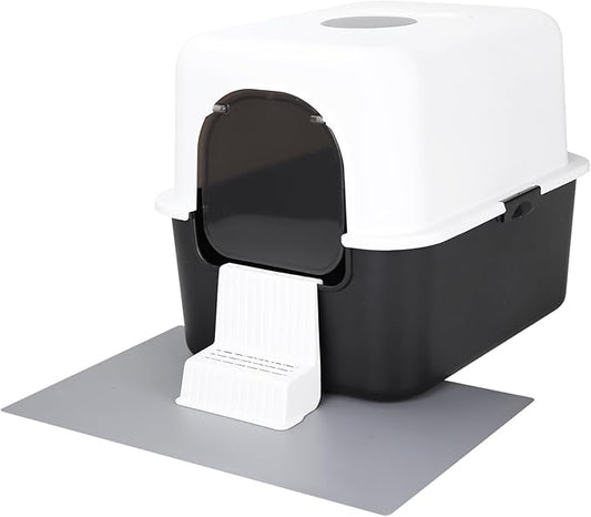 Sfozstra Black Enclosed Cat Litter Box with Lid - Lift-Off Buckle Lock for Easy Cleaning, High Sides Splash-Proof & Leak-Proof, Odor-Reducing with Deodorizer, Includes Sand Pedal, for Cats up to 8 lbs