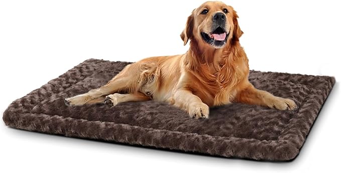 Washable Dog Bed Reversible Dog Beds for Crate Soft Fluffy Kennel Pad Anti-Slip Pet Sleeping Mat for Large Jumbo Medium Small Dogs (Brown, 42.00" x 28.00" x 1.50")