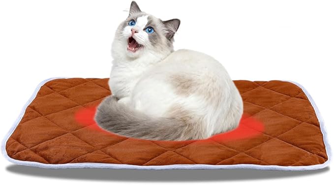 Washable Anti-Slip Kennel Mat for Medium Small Dogs and Big Cats Kennel pad Crate Pad Heated Cat Bed Self Warming Non-Electric Pet Warming Pad Brown 19.69 * 27.56inch