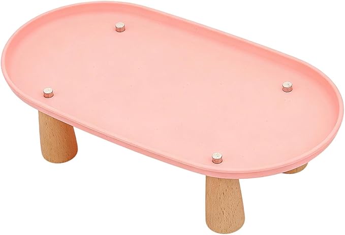 Generic Cat Bowl Raised Stand Rack to Protect Cat Neck Sturdy Non Slip Stable for Feeder Stand Elevated Holder, Pink 31cmx17cm