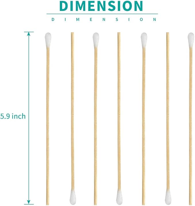 Yinghezu 200 Pcs Count 6" Inch Long Cotton Swabs with Wooden Handles Cotton Tipped Applicator, Cleaning with Wood Handle for Oil Makeup Gun Applicators, Eye Ears Eyeshadow Brush and Remover Tool