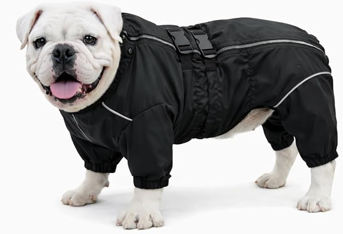 Lovelonglong Waterproof Dog Raincoat – 4-Leg Full Body Dog Rain Suit with Reflective Strips & Leash Opening, Outdoor Dog Jacket for Rainy Weather