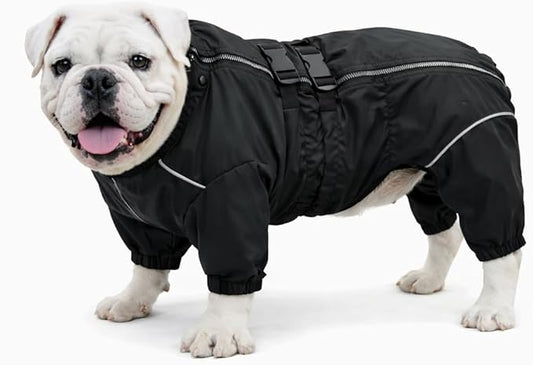 Lovelonglong Waterproof Dog Raincoat – 4-Leg Full Body Dog Rain Suit with Reflective Strips & Leash Opening, Outdoor Dog Jacket for Rainy Weather