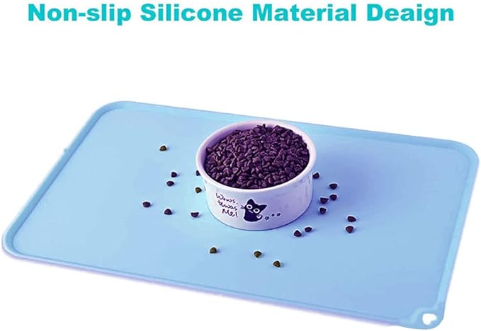 JiangYanus Silicone Pet Feeding Mat for Dog Cat Bowls, Non Slip Waterproof Cat & Dog Bowl Mats Tray with Edges for Food and Water, Pet Bowl Mat Dog Placemats for Floors (16.1 x 12.2 inch, Green)