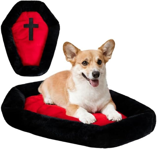 Gothic Cat Beds Fits up to 25 lbs, Washable Coffin Cat Bed, Goth Pet Bed, Halloween House 28 * 20 Inch, Red & Black Small (Black, Medium)