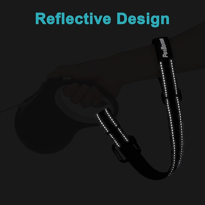 PetBonus Dog Leash Wrist Strap, Safety Strap for Retractable Leash, Lockable Reflective Short Dog Lead with Adjustable Soft Padded Handle for Walking, Extra Layer Security for Pet Stroller (Black)
