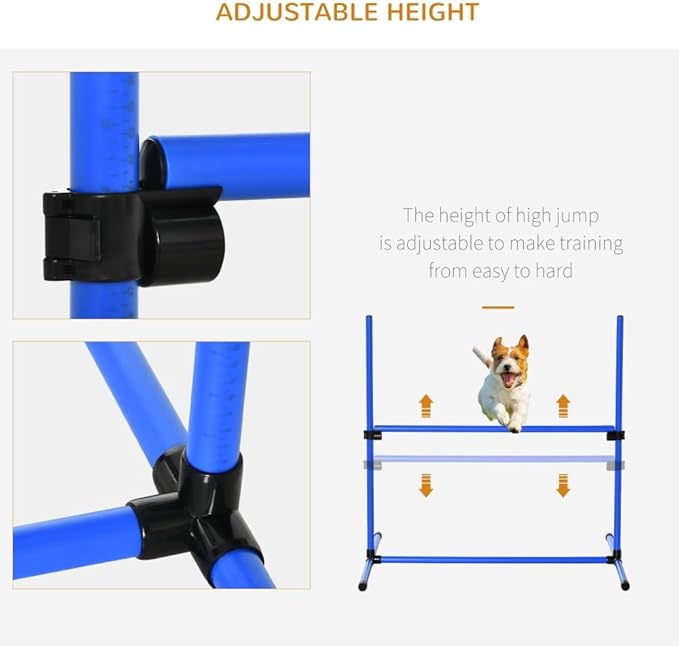 anwickjeff 4 Piece Dog Agility Training Equipment with Adjustable Height Jump Bars, Included Carry Bag, & Displacing Top Bar, Obstacle Course for Dogs Backyard Exercise Competitive (Blue, 4 Piece)