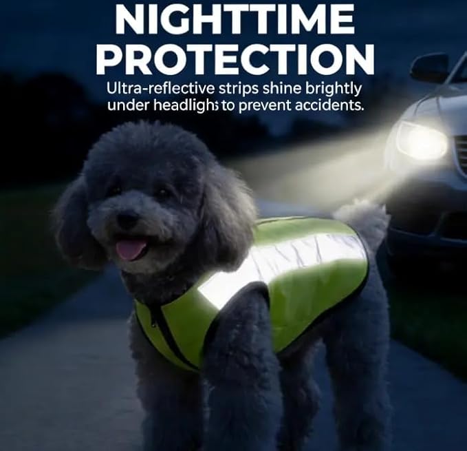 Reflective Dog Safety Vest for Night Walking, High Visibility Neon Yellow Pet Safety Jacket with Zipper, Breathable Lightweight Dog Walking Vest in XL Size, Day & Night Visible Outdoor Safety Gear