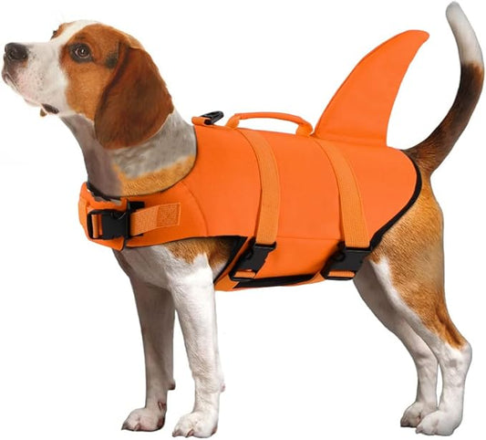 EMUST Dog Life Jacket, Ripstop Dog Lifesaver Vests with Rescue Handle for Small Medium and Large Dogs, Pet Safety Swimsuit Preserver for Swimming Pool Beach Boating (XS,SolidOrange)
