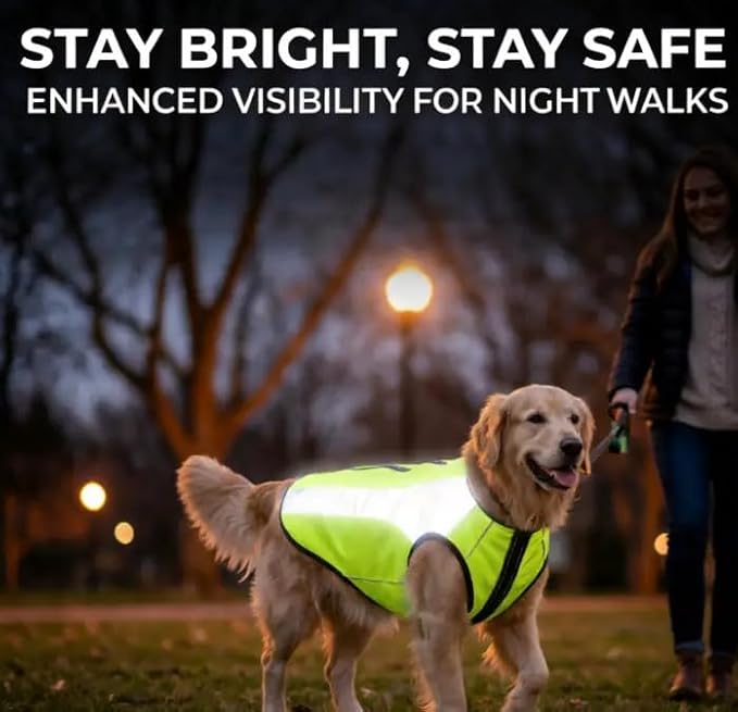 Reflective Dog Safety Vest for Night Walking, High Visibility Neon Yellow Pet Safety Jacket with Zipper, Breathable Lightweight Dog Walking Vest in XL Size, Day & Night Visible Outdoor Safety Gear