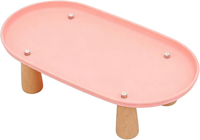 Generic Cat Bowl Raised Stand Rack to Protect Cat Neck Sturdy Non Slip Stable for Feeder Stand Elevated Holder, Pink 31cmx17cm