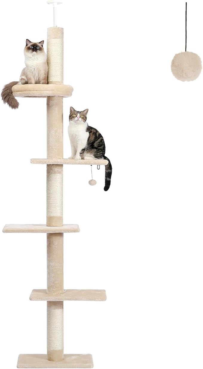 PETEPELA Cat Tree for Indoor Cats, 34.6" Small Cat Tower with Scratching Posts, 2 Condos, Scratching Ramp & Dangling Toys, Cat Play House for Kittens and Small Cats
