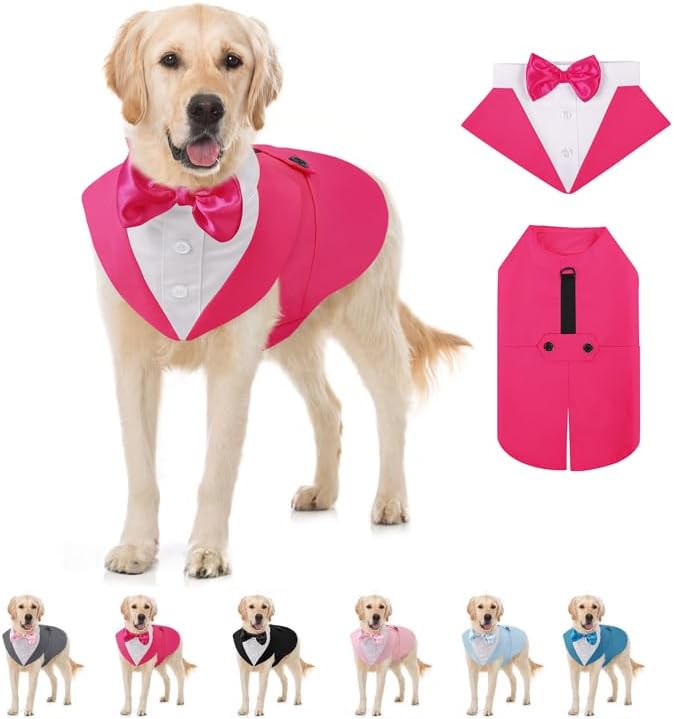 AOFITEE Dog Tuxedo Formal Dog Suit and Bandana Set, Gentle Dogs Wedding Party Suit Bow Tie Shirt, Tuxedo for Medium Dogs Costume Outfit with Detachable Bowtie Collar for Christmas Halloween Dress Up