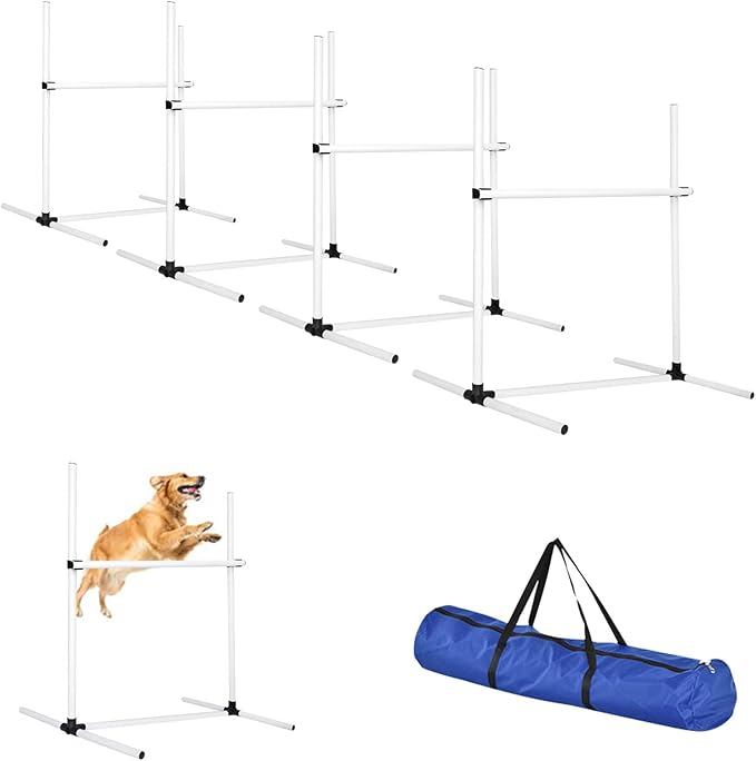 Dog Agility Jump Training Kit, Adjustable Hurdle Set with Storage Bag, Easy Setup Indoor Outdoor Obstacle Course Equipment for Dogs