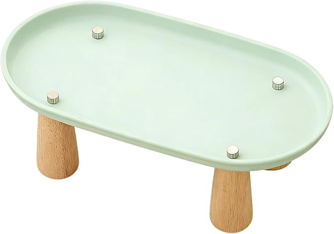 Generic Cat Bowl Raised Stand Rack to Protect Cat Neck Sturdy Non Slip Stable for Feeder Stand Elevated Holder, Green 24cmx13cm