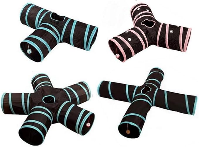 Cat Tunnels, Pet Ferret Rabbit Bunny Tunnels Tubes Subway Habitats, S-Style, DIY Cat Peekaboo Maze House Tent Bed, Kitten Interactive Toy (T-Type 5 Way (Straight))