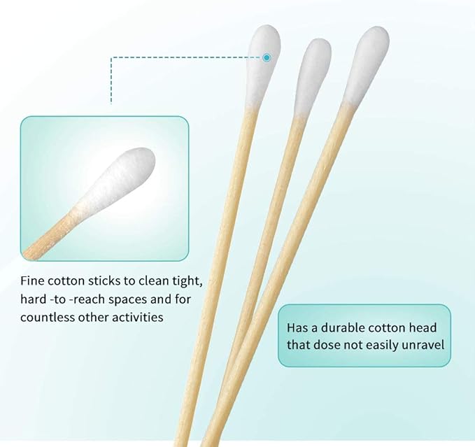 Yinghezu 200 Pcs Count 6" Inch Long Cotton Swabs with Wooden Handles Cotton Tipped Applicator, Cleaning with Wood Handle for Oil Makeup Gun Applicators, Eye Ears Eyeshadow Brush and Remover Tool