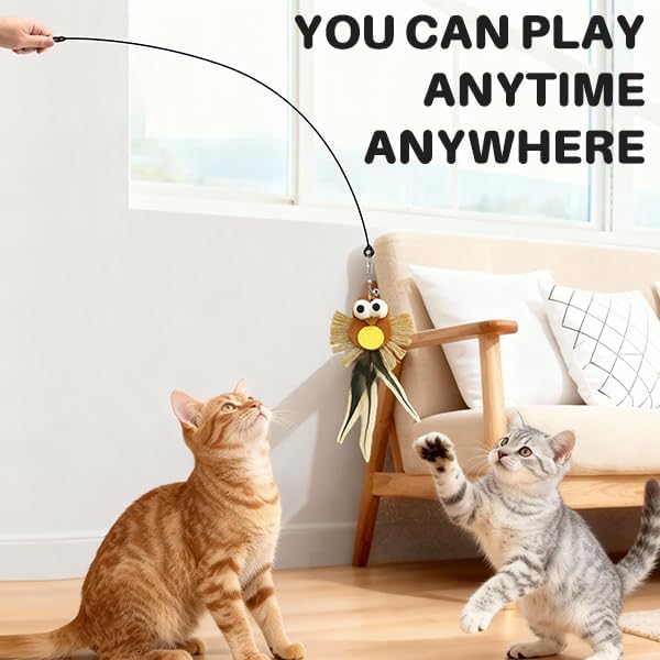 Walfront Interactive Cat Toy Wand — 3 Natural Heads (Bird, Zen, Owl) | Cat Teaser Wand for Interactive Play, Stimulates Hunting Instincts, Relieves Boredom & Boosts Activity for Indoor Cats & Kittens