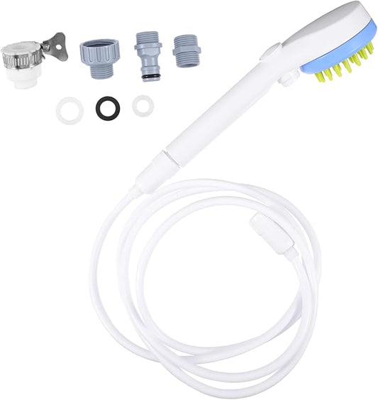 POPETPOP Portable Pet Shower Sprayer with Massage Brush and Hose Eco Friendly Abs Dog Bathing Tool for Grooming and Cleaning Puppies Safe Durable Showerhead for Home Use