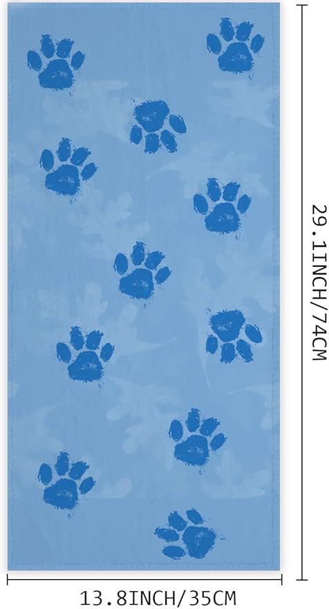 2 PCS Cat Dog Paw Hand Towels Lovely Animals Paw Prints Blue Soft Microfiber Hand Towel for Bathroom Kitchen Yoga Gym Decorative Towels 13.8"X29.1"