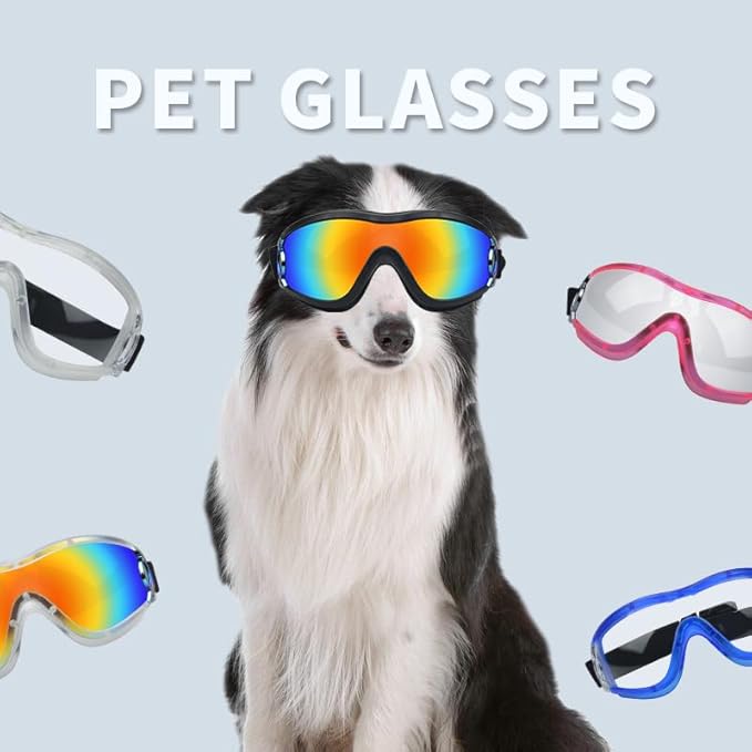 SANPLMG Dog Soft Cute Sunglasses,Pet Goggles,Flexible Frame,Wind Proof,Dust Proof,Eye Protection,with Adjustable Straps,for Medium Dogs,for Long Snout Dogs Cycling,Ski,Motorcycle (1 Pack) (Black/red)