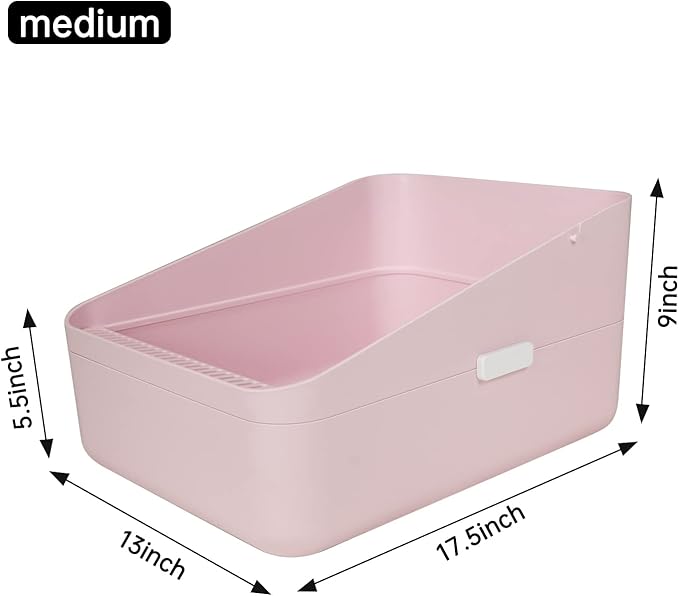 Sfozstra Pink Open High-Sided Cat Litter Box - Medium, Anti-Scatter & Low Tracking, Raised Enclosure Leak-Proof, Easy-Clean ABS Material, for Cats Up to 13 lbs