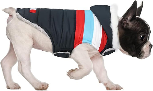 HDE Dog Puffer Jacket Fleece Lined Warm Dog Parka Winter Coat with Harness Hole Patriotic - S