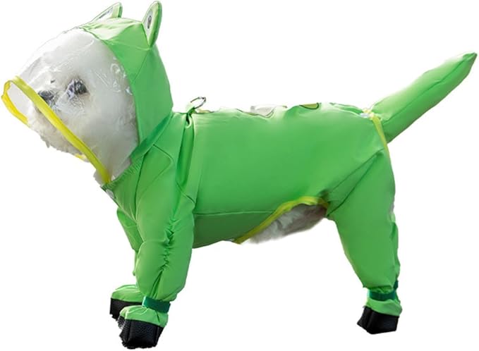 HDKUW Small Dog Raincoat & Rain Shoes Set,Full-Coverage Reflective Dog Jacket with D-Ring,Dogs Raincoat with Rain Boots Set for Puppy Small Dogs Frog S