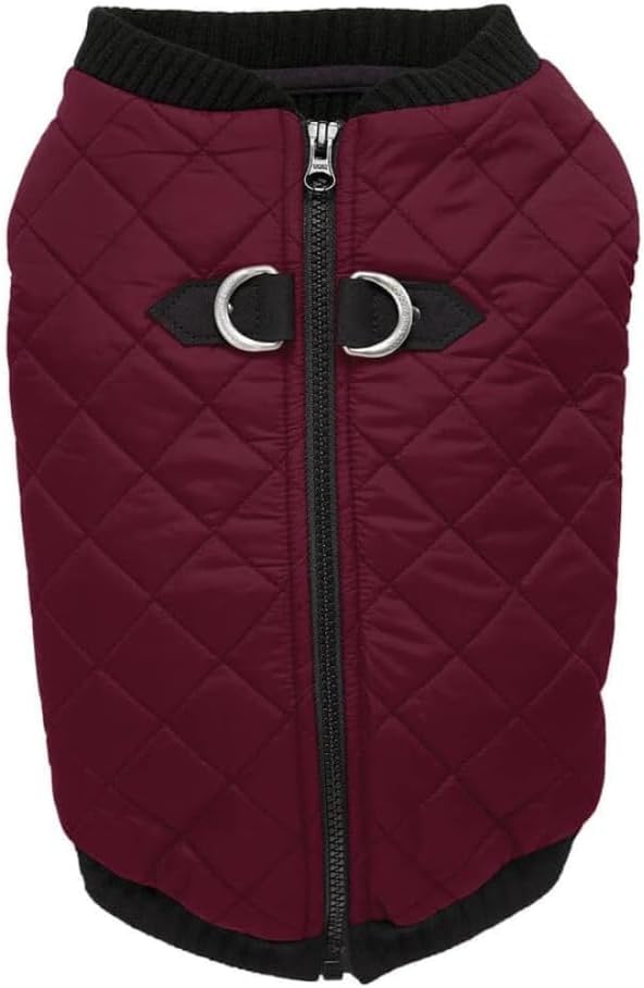 Gooby Fashion Vest Dog Jacket - Purple, Large - Warm Zip Up Dog Bomber Vest with Dual D Ring Leash Water Resistant for Small to Medium Dogs