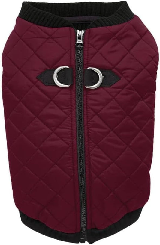 Gooby Fashion Vest Dog Jacket - Purple, Large - Warm Zip Up Dog Bomber Vest with Dual D Ring Leash Water Resistant for Small to Medium Dogs