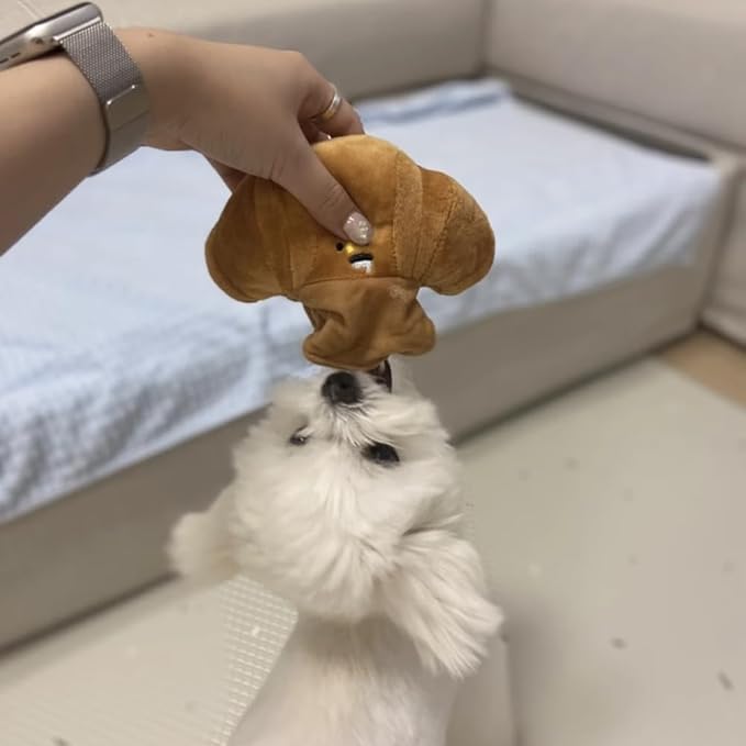 Hide and Seek Plush Croissant Dog Toys Squeaky Toys Enrichment Toys Interactive Burrow Activity Cute Dog Gifts Funny Toy Bundle for Small Medium Large Dogs (Croissant)