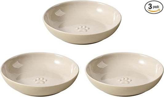Havniva 5.7'' Ceramic Wide Whisker Friendly Cat Dishes, Set of 3 Ceramic Cat Bowls, Indoor Kitten Feeding Food& Water Dish to Prevent Whisker Fatigue(3 Pcs)