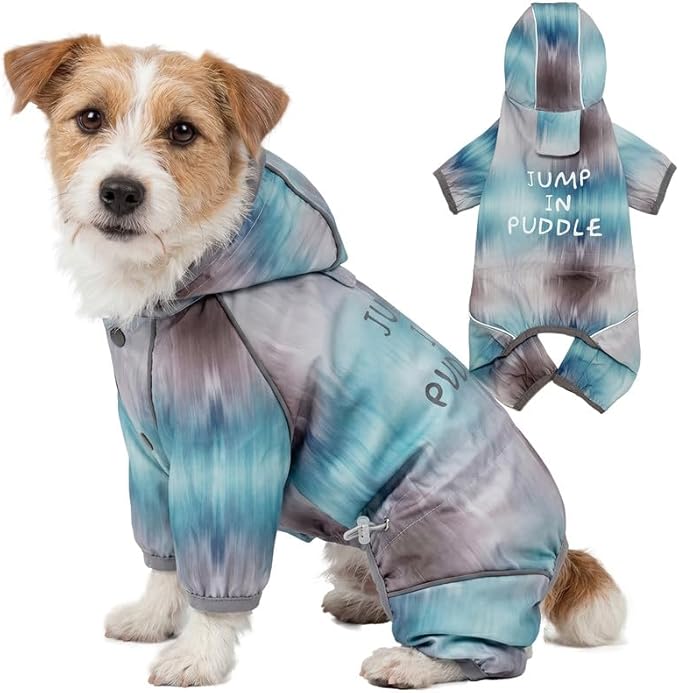 Dog Raincoat with Hood, Full Coverage Dog Rain Suit, Puppy Rain Jacket for Small Dogs Outdoor Use, Glacier Blue Size L