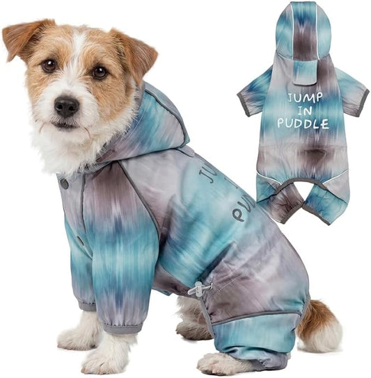 Dog Raincoat with Hood, Full Coverage Dog Rain Suit, Puppy Rain Jacket for Small Dogs Outdoor Use, Glacier Blue Size M