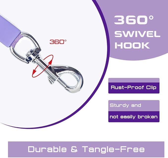 16ft Retractable Dog Leash with LED Light, Nylon Tape Lead for Medium Dogs Up to 60lbs, One-Hand Brake (Purple)