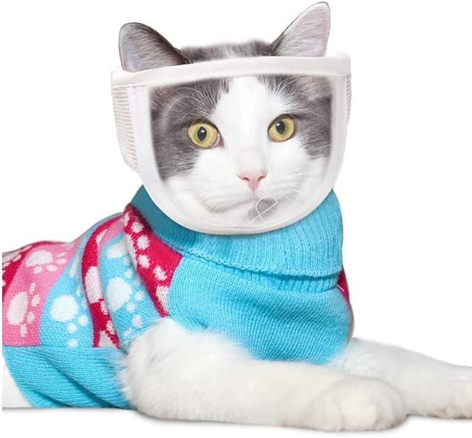 PENINSULA LOVE Breathable Cat Muzzle, Transparent Cat Mouth Cover, Anti-Biting, Adjustable Grooming Mask, Small/Medium, White
