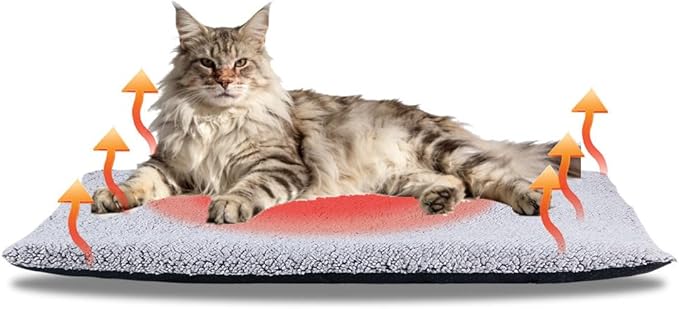AIO Heated Cat Bed Self Warming Pet Bed Heating Mat Advanced Extra Warm Thermal Pet Pad for Outdoor Pets with Removable Cover Washable Non Electric Self Warming Cat Bed Gray 19.7"*27.6"