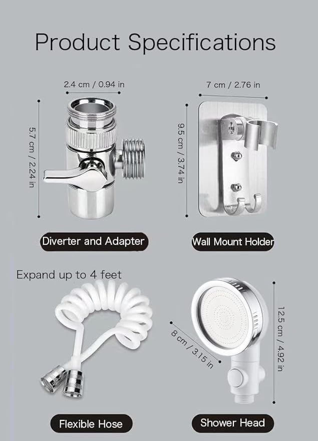 Generic Basin Handheld Shower Set, Sink Hose Faucet Sprayer Attachment, with Stop Water-saving Function For Hair Pet Washing Baby Bath, Update Bathroom Bathtub Utility Kitchen, Chrome + White