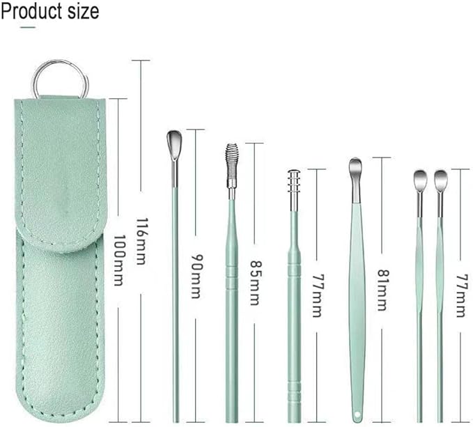 12 Pcs Ear Pick Earwax Removal Kit, Ear Cleaning Tool, Stainless Steel Earwax Removal Tool with Leather Storage Box (Black&Green)